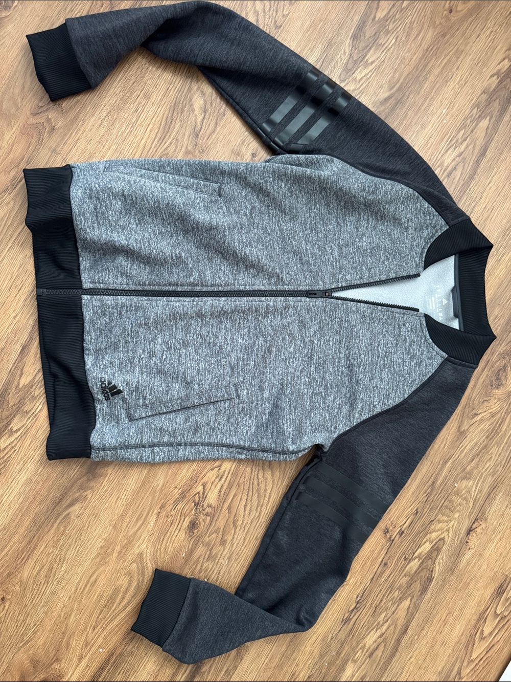 adidas Heather Gray and Black Athletic Zip Jacket